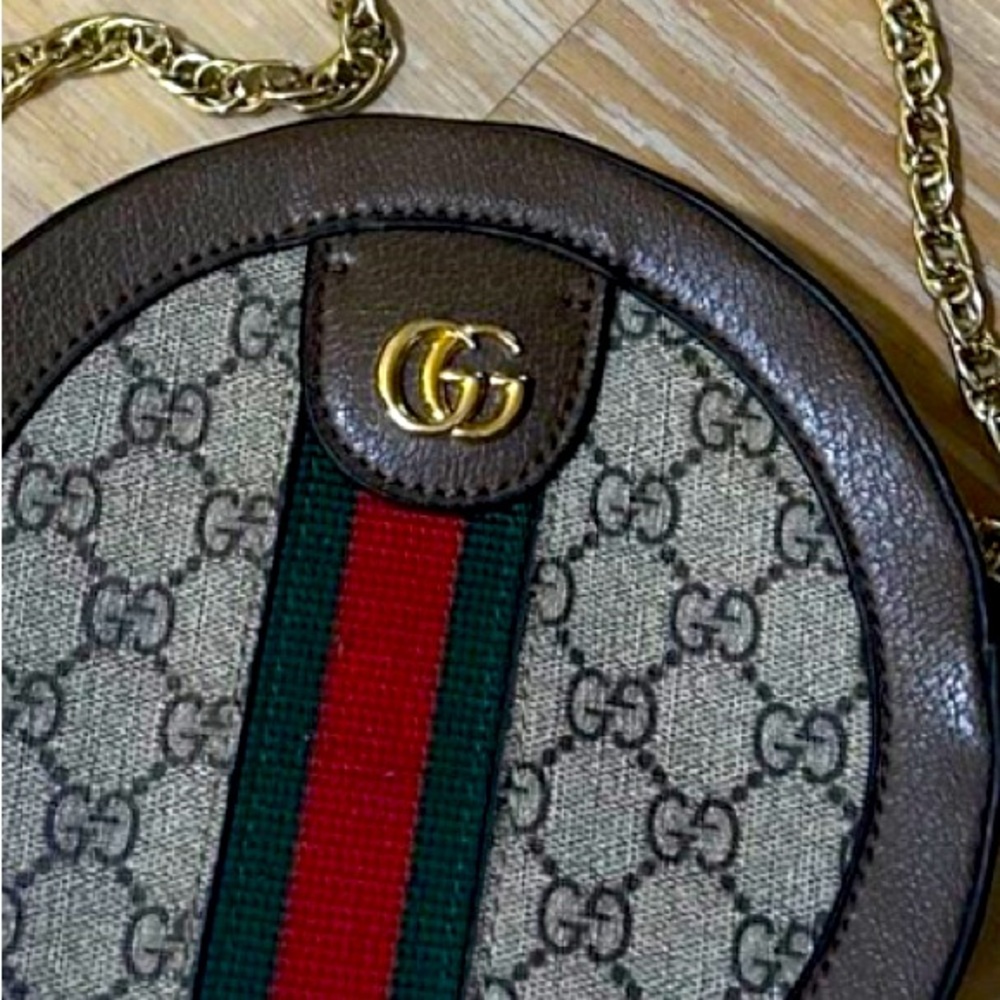 Gucci Beige and Brown Crossbody Bag with Gold Chain - Picture 10 of 11